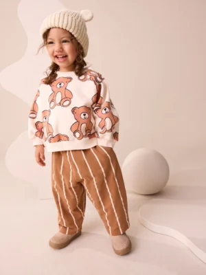 Brown Neutral Teddy Bear Sweatshirt and Barrel Leg Joggers Set