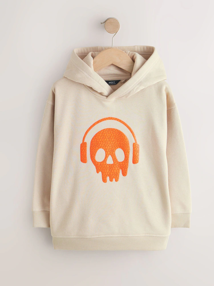 Stone Headphone Skull Older Boys Graphic Print Hoodie
