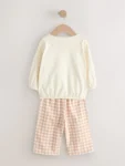 Ecru/Brown Aspen Bear Sweatshirt Pyjamas with Woven Bottoms Set