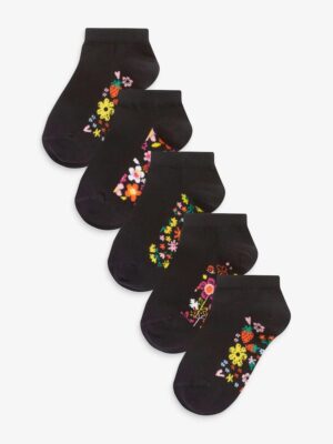 Floral 5 Pack Cotton Rich Footbed Trainer Socks