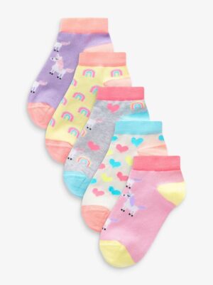 Pink/Grey/Purple 5 Pack Cotton Rich Unicorn Character Trainer Socks
