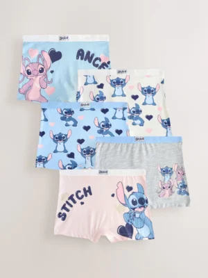 Pink/Blue Disney Stitch and Angel Shorts 5 Pack