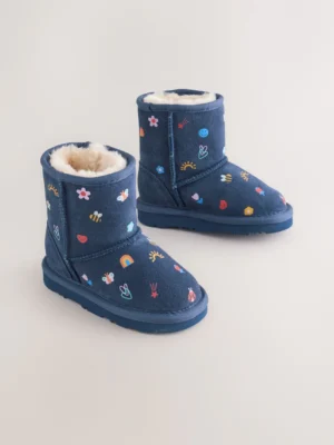 Navy Blue Water Repellent Tall Suede Pull On Boots