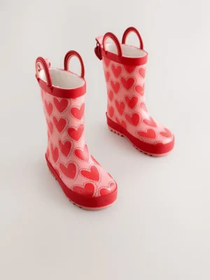 Red/Pink Heart Handle Wellies