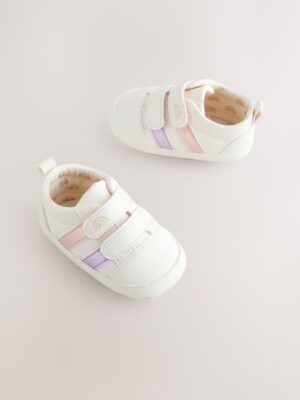White Rainbow Touch Fasten Baby Trainers