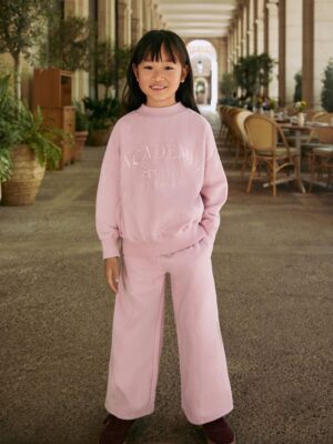 Pink Slogan Sweatshirt And Wide Leg Joggers Set