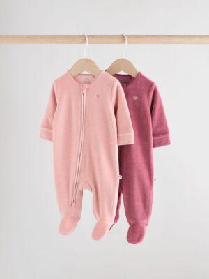Pink Velour Baby Sleepsuits 2 Pack