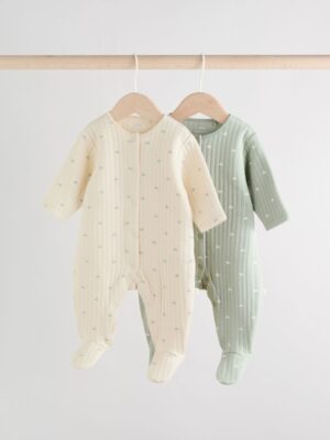 Sage Green Baby Quilted Sleepsuits 2 Pack