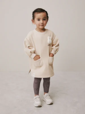 Cream Miffy Sweat Dress & Leggings Set