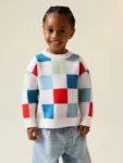 Bright Checkerboard Knitted Crew Neck Jumper