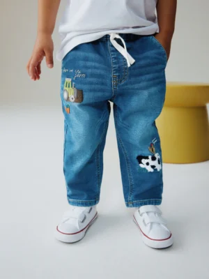 Dark Blue Character Farm Loose Pull On Jeans