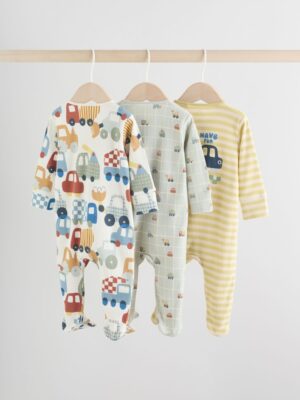 Multi Transport Two Way Zip Baby Sleepsuits 3 Pack