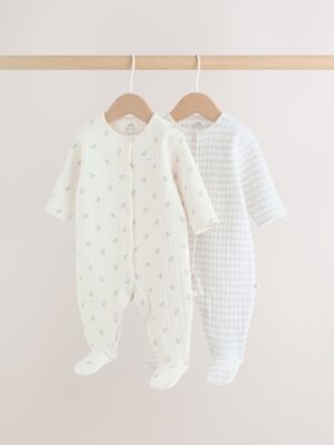 Grey Baby Quilted Sleepsuits 2 Pack