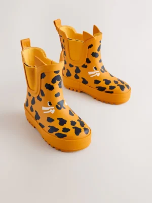 Yellow Leopard Print Ankle Wellies