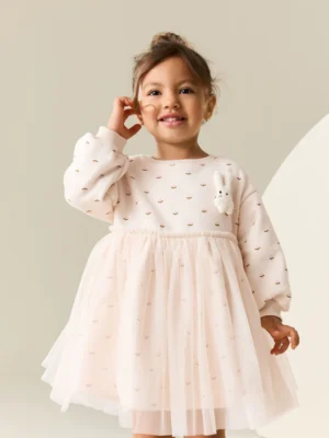 Cream Bunny Mesh Skirt Sweat Dress