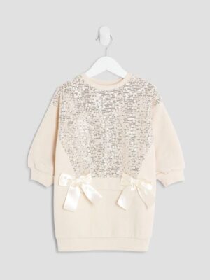 River Island Cream Girls Sequin Sweat Dress