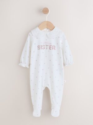 White Little Sister Family Baby Sleepsuit