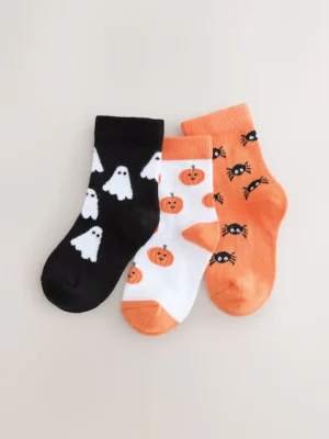 Orange/Black Cotton Rich Halloween Socks 3 Pack