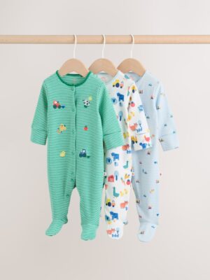 Multi Farm 3 Pack Baby Sleepsuits