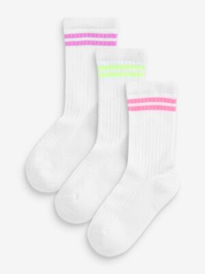White with fluorescent stripe Regular Length 3 Pack Cotton Rich Cushioned