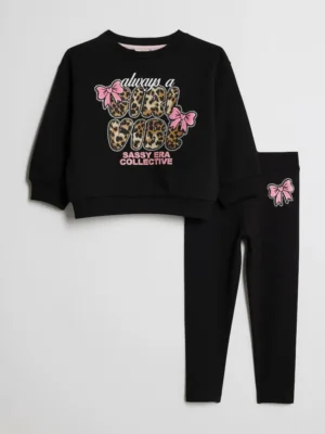 River Island Black Leopard Girl Vibe Sweatshirt & Legging Set