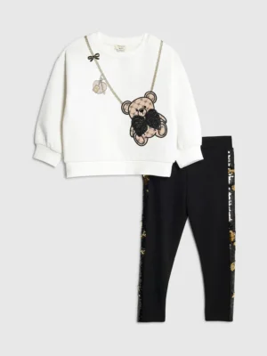 River Island White Mono Bear Sequin Sweatshirt & Leggings Set