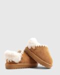 River Island Brown Fur Strap Whipstch Slippers