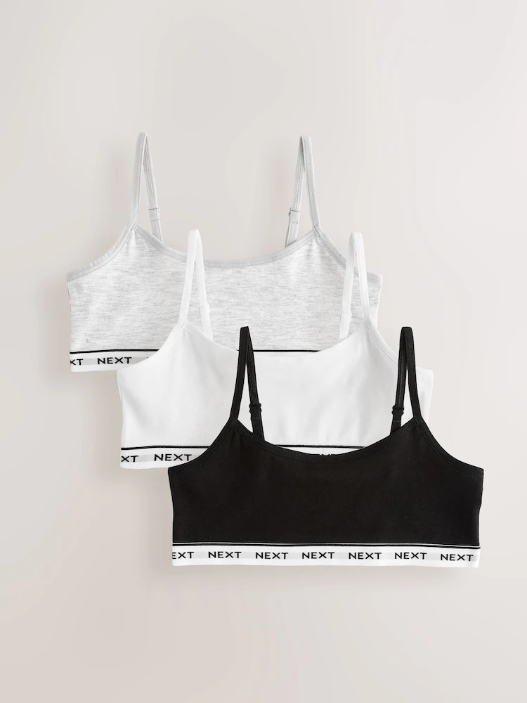 Grey/Black/White Strappy Crop Tops 3 Pack