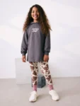 Charcoal Graphic Print Hoodie Leggings Set