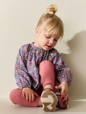 Purple Floral Long Sleeve Blouse and Legging Set