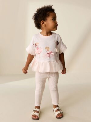 Pink Ballerina Short Sleeve Peplum T-Shirt and Leggings Set