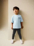 Blue Short Sleeves 100% Cotton T-Shirt and Leggings Set