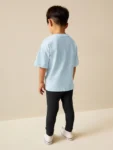 Blue Short Sleeves 100% Cotton T-Shirt and Leggings Set
