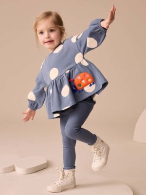 Navy Ladybird Long Sleeve Peplum Top and Leggings Set
