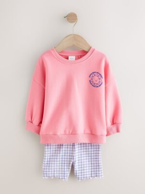 Pink Zebra Crew Neck Sweatshirt & Shorts Set