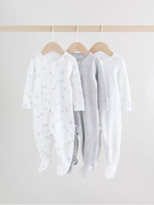 Grey Baby Two Way Zip Sleepsuits 3 Pack