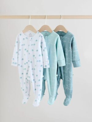 Blue Baby Linear Elephant Sleepsuits 3 Pack