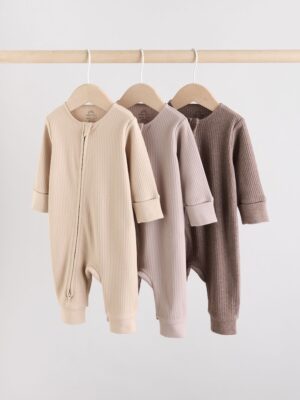 Chocolate Brown 3 Pack Baby Sleepsuits