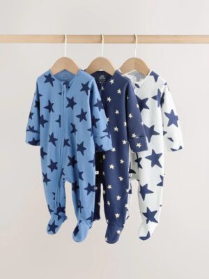 Navy Star Two Way Zip Baby Sleepsuits 3 Pack