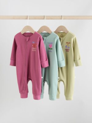 Multi Flower Two Way Zip Baby Sleepsuits 3 Pack