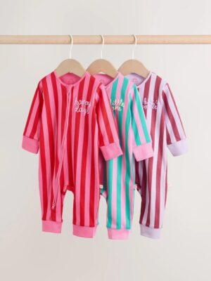 Multi Stripe Two Way Zip Baby Sleepsuits 3 Pack