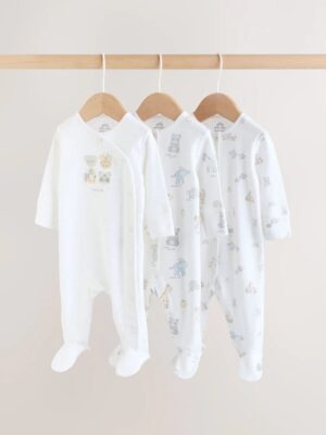 White Safari Baby Sleepsuits 3 Pack
