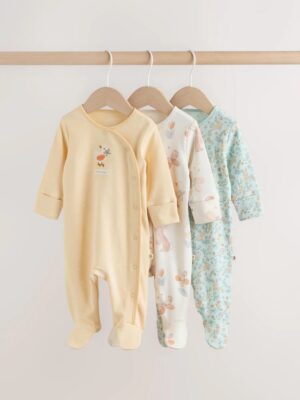 Yellow 3 Pack Baby Sleepsuits