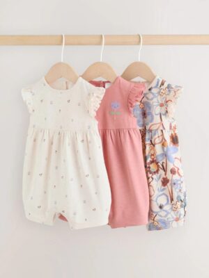Lilac and Ecru Baby Rompers 3 Pack