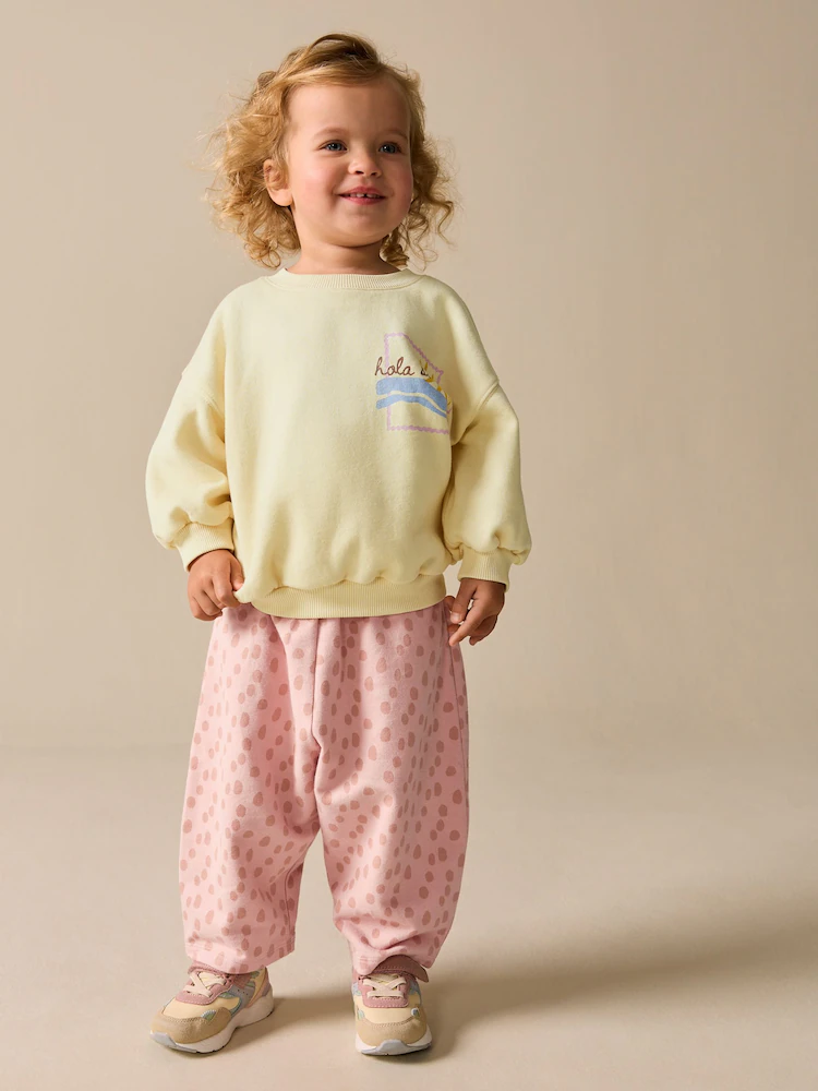 Yellow Animal Print Sweatshirt and Barrel Leg Joggers Set