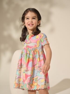 Rainbow Butterfly Ribbed Jersey Dress