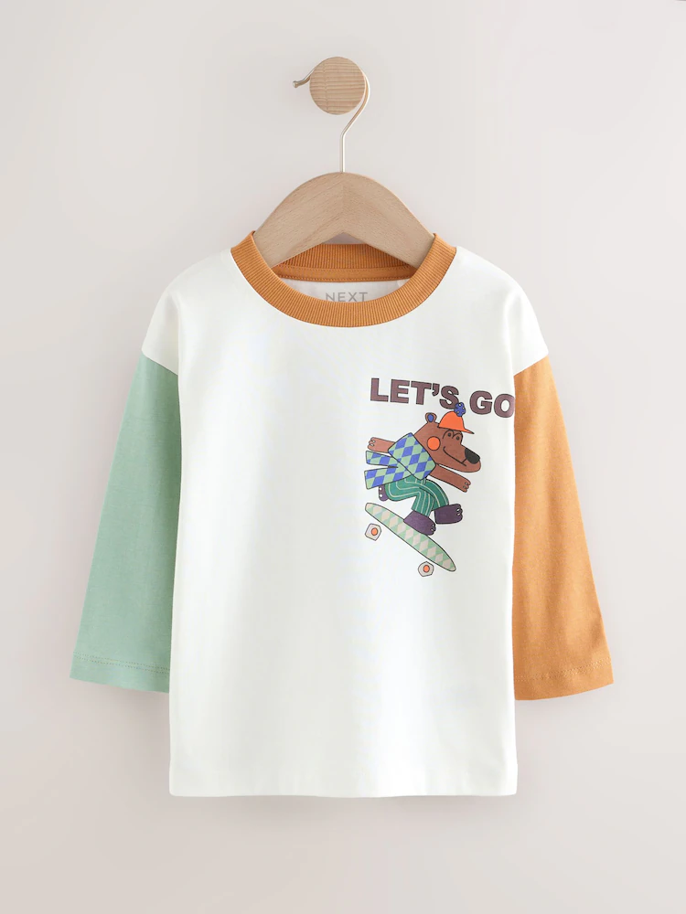 White Skate Bear Long Sleeve Back Print T-Shirt