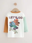 White Skate Bear Long Sleeve Back Print T-Shirt