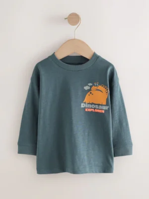 Charcoal Grey Dinosaur Long Sleeve Back Print T-Shirt