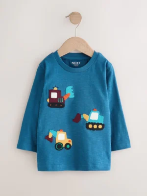 Blue Transport Diggers Long Sleeve Appliqué T-Shirt